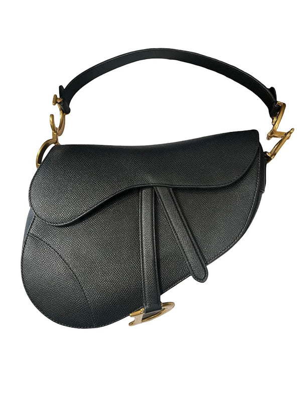 Dior, Saddle bag, schwarzes Leder/goldene Hardware