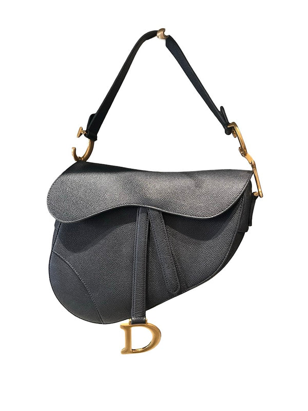 Dior, Saddle bag, schwarzes Leder/goldene Hardware